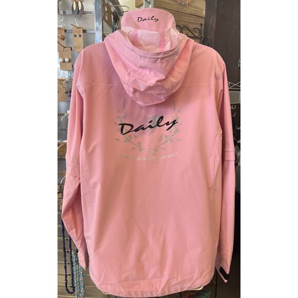 Daily Sport Women's Pink Rain Jacket SZ M Hidden Hood "Our Hearts Beat for Golf" - Picture 2 of 2